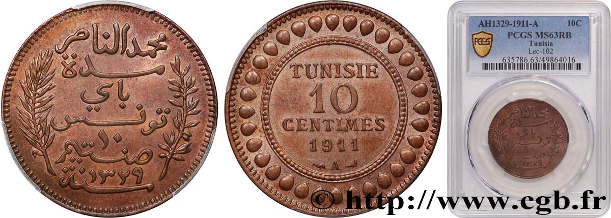 TUNEZ - Protectorado Frances 10 Centimes AH1329 1911 Paris SC63 