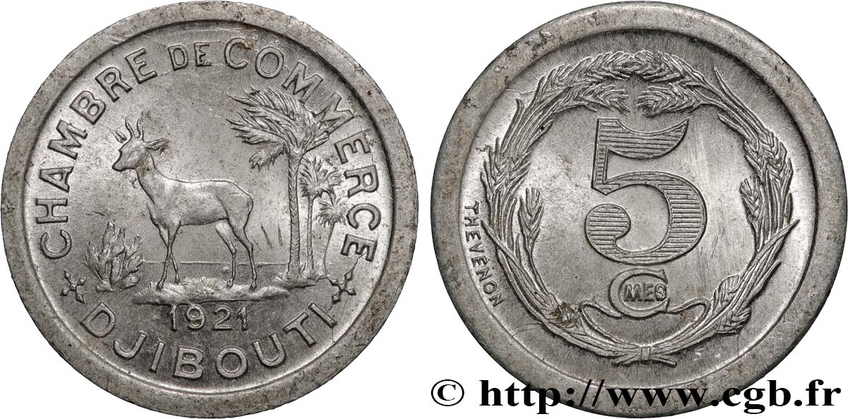 DJIBOUTI 5 Centimes Chambre de Commerce de Djibouti 1921 Paris SUP 