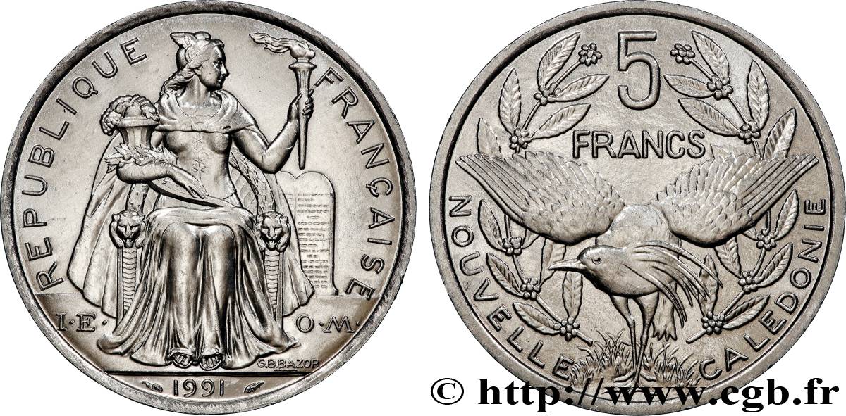 NOUVELLE CALÉDONIE 5 Francs I.E.O.M. 1991 Paris SPL 