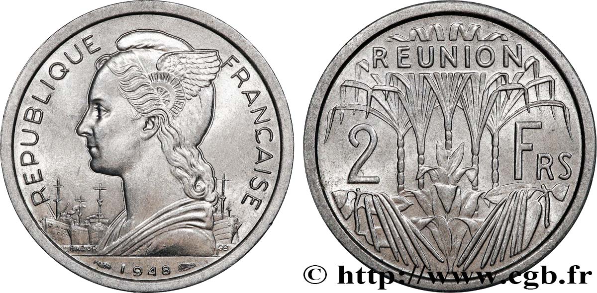 REUNION 2 Francs 1948 Paris MS 