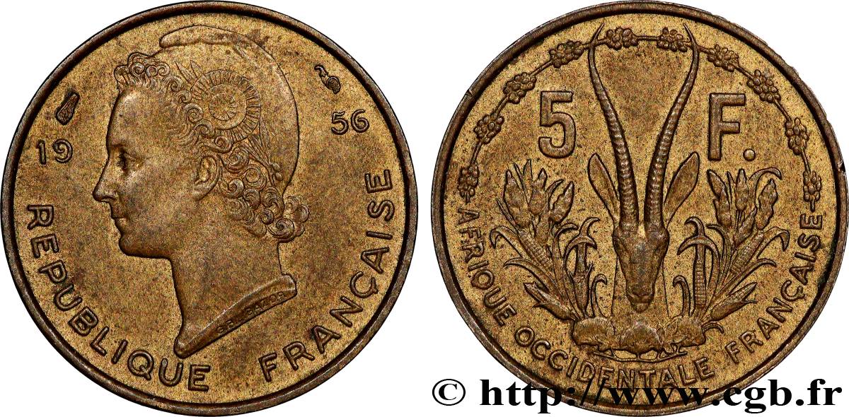 FRENCH WEST AFRICA 5 Francs 1956 Paris XF 