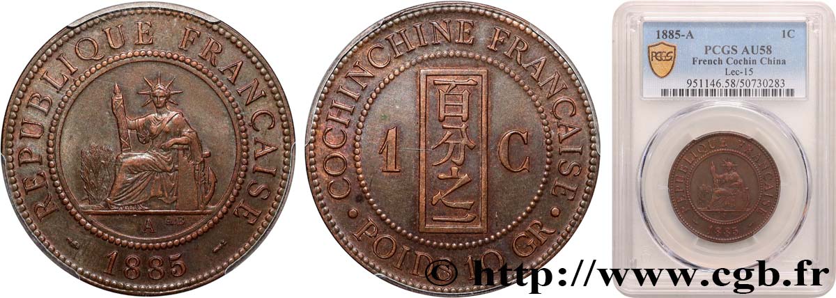 COCINCINA FRANCESE 1 Centime 1885 PARIS SPL58 PCGS