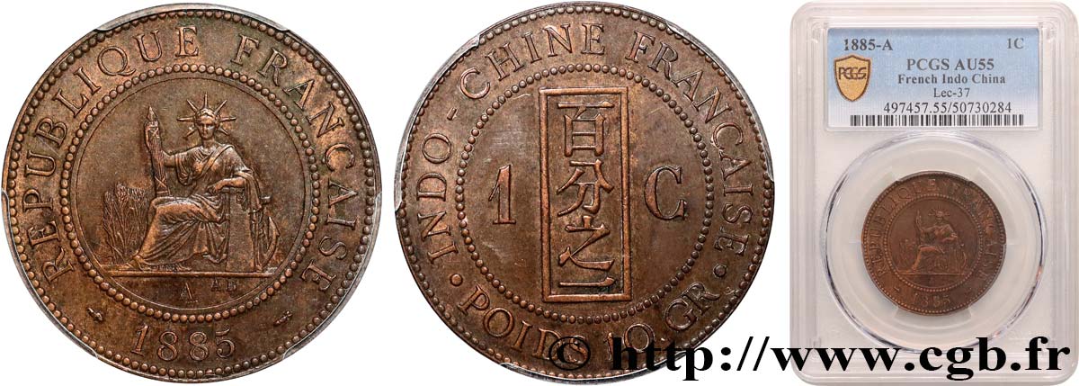 INDOCHINE FRANÇAISE 1 Centième 1885 Paris SUP55 PCGS