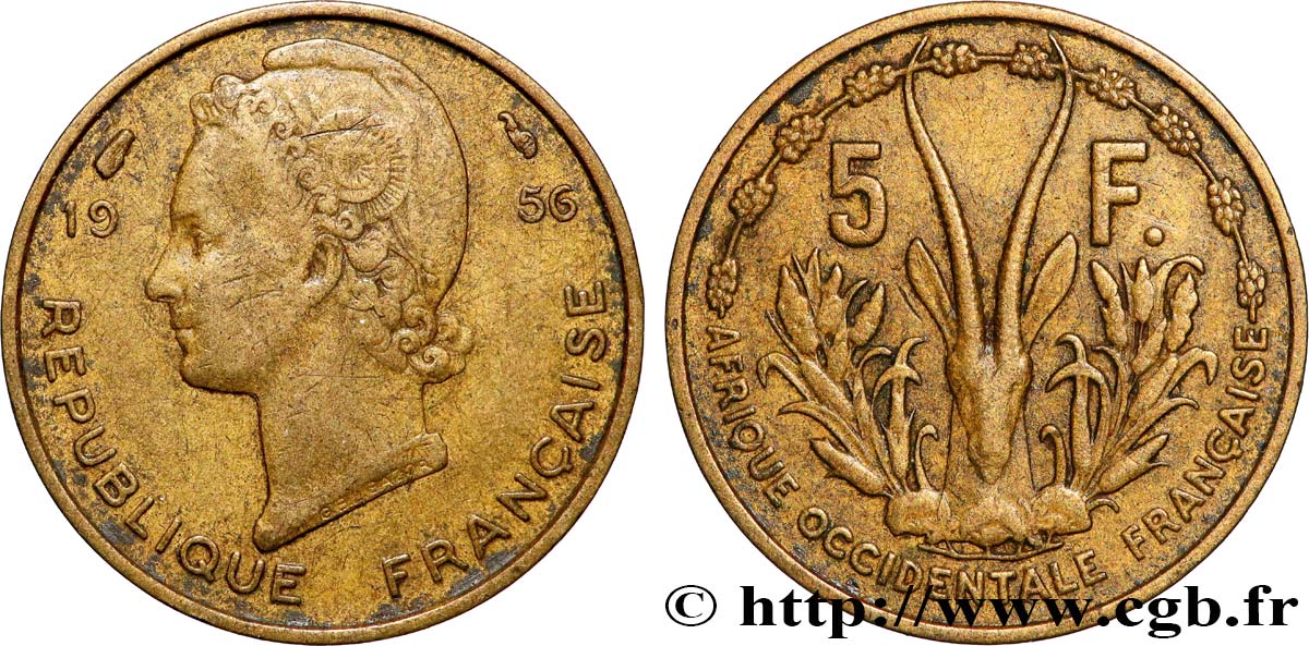 AFRICA FRANCESA DEL OESTE 5 Francs 1956 Paris MBC 