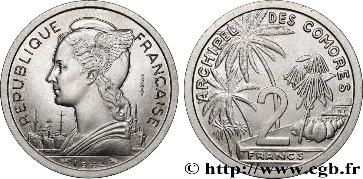 COMOROS  Essai de 2 Francs 1964 Paris MS 