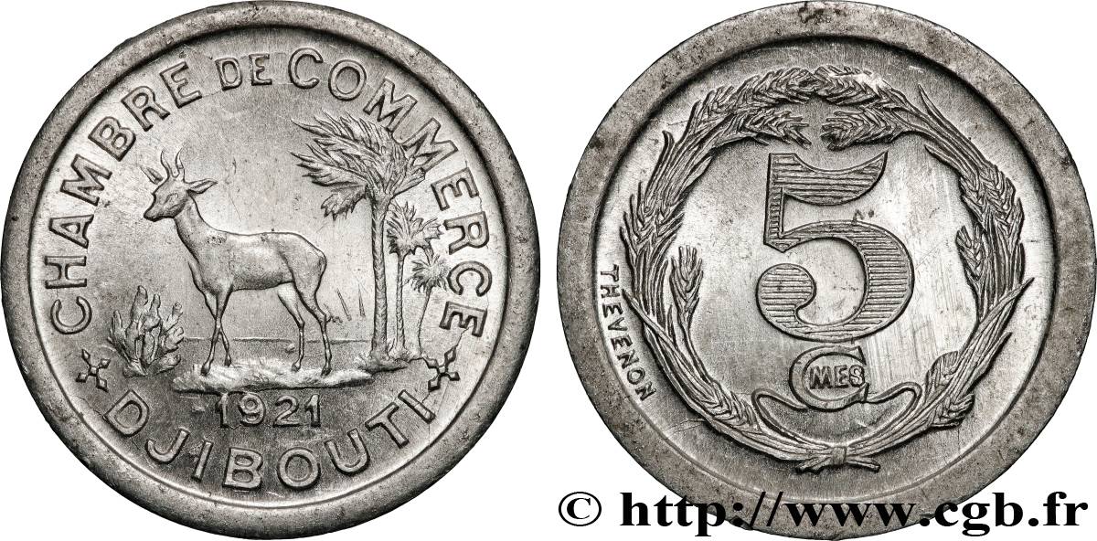 DJIBOUTI 5 Centimes Chambre de Commerce de Djibouti 1921 Paris SUP 