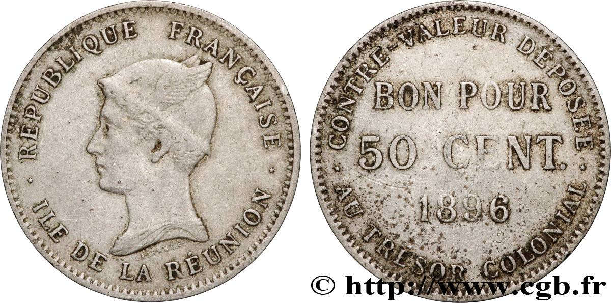 REUNION - Third Republic Bon pour 50 Centimes 1896 sans atelier VF 