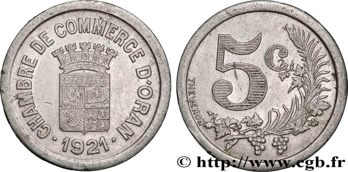 ALGERIA 5 Centimes Chambre de commerce d’Oran 1921 ORAN XF 