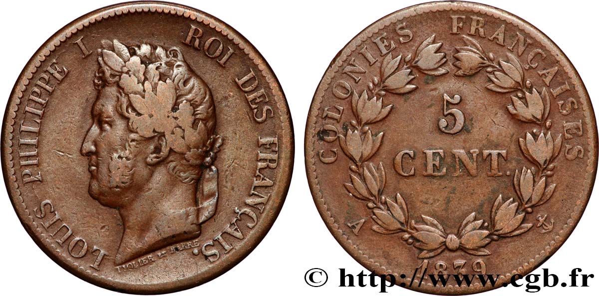 FRANZÖSISCHE KOLONIEN - Louis-Philippe, für Guadeloupe 5 Centimes Louis Philippe Ier 1839 Paris - A fSS 