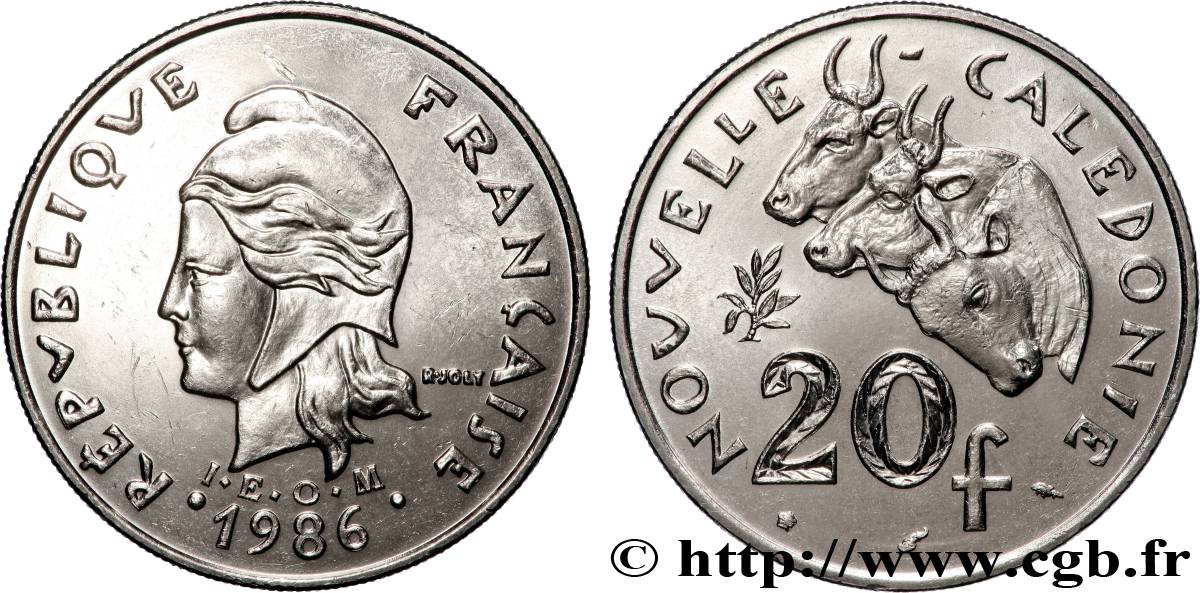 NOUVELLE CALÉDONIE 20 Francs I.E.O.M. 1986 Paris SPL 