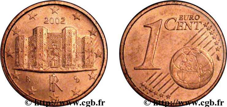 ITALY 1 Cent CASTEL DEL MONTE 2002 AU58