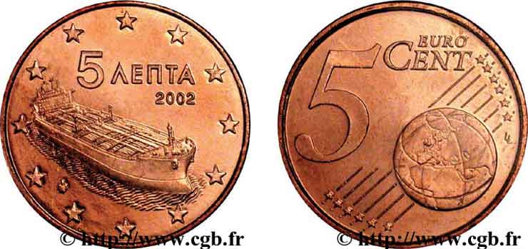 GRÈCE 5 Cent PÉTROLIER 2002 SUP58