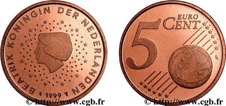 NETHERLANDS 5 Cent BEATRIX 2001 AU58
