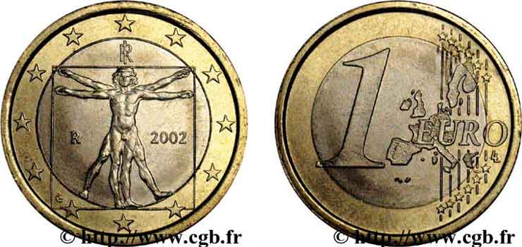 ITALY 1 Euro LÉONARD DE VINCI 2002 MS63