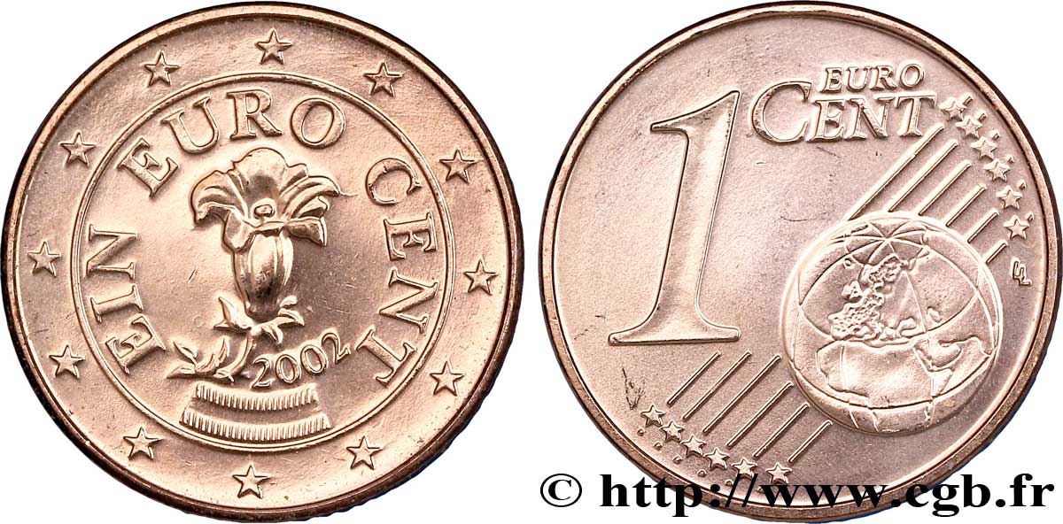 AUSTRIA 1 Cent GENTIANE 2002 MS63