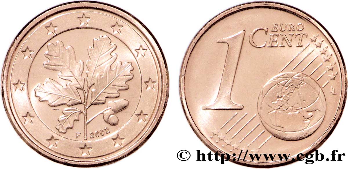 ALLEMAGNE 1 Cent RAMEAU DE CHÊNE Stuttgart F 2002 Stuttgart F feu_098211 Euros