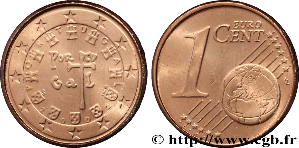 PORTOGALLO 1 Cent SCEAU A LA CROIX (1134) 2002 MS63