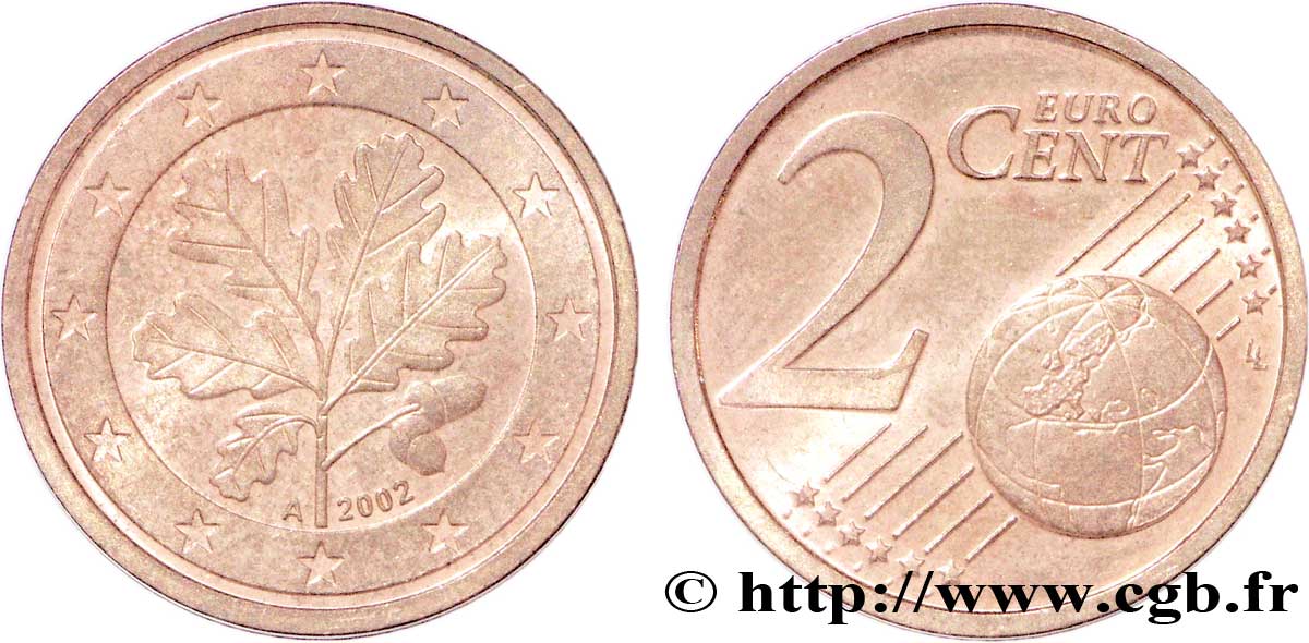 GERMANIA 2 Cent RAMEAU DE CHÊNE 2002 MS63