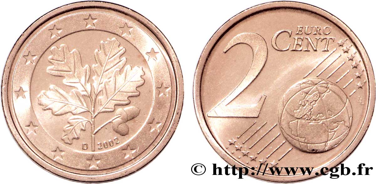 Piece De 2 Centimes Avec Feuille De Chene ALLEMAGNE 2 Cent RAMEAU DE CHÊNE - Munich D 2002 Munich D feu_098471 Euros