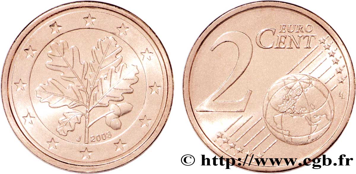 GERMANY 2 Cent RAMEAU DE CHÊNE - Hambourg J 2003 MS63