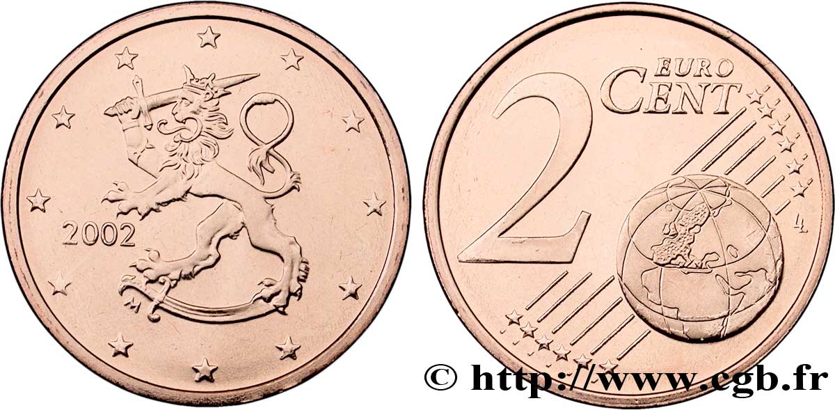 FINLANDIA 2 Cent LION HÉRALDIQUE 2002 MS63