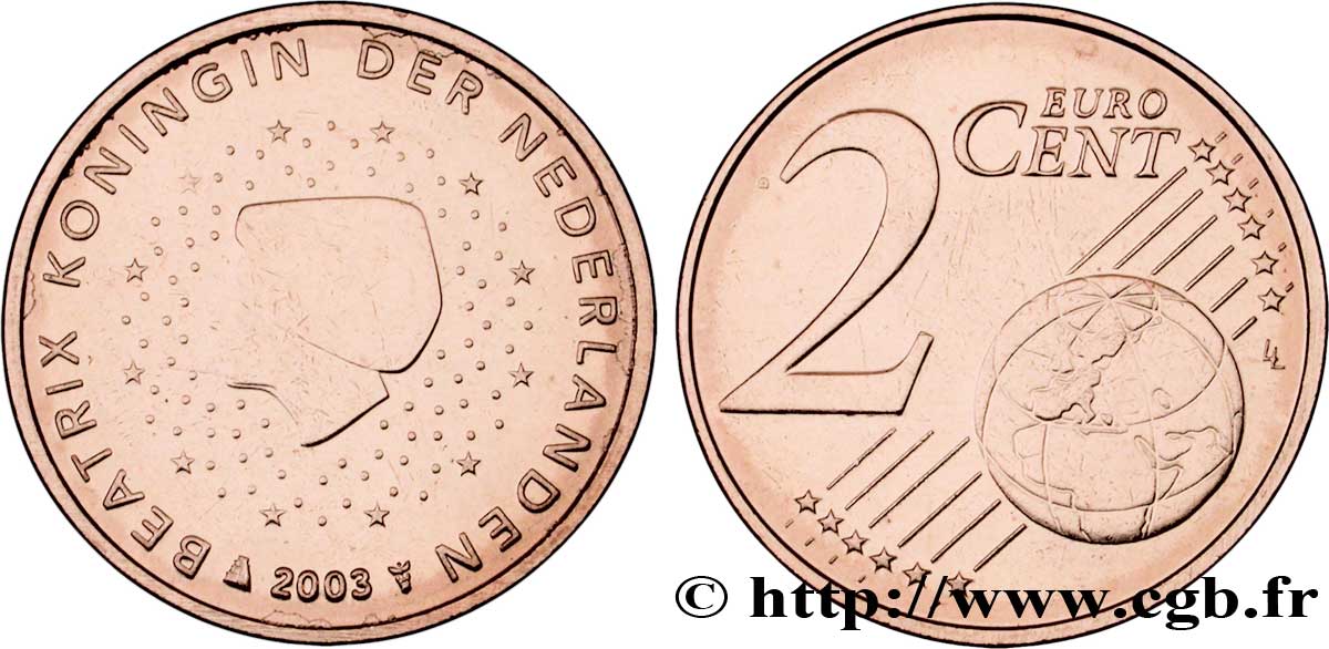 NETHERLANDS 2 Cent BEATRIX 2003 MS63