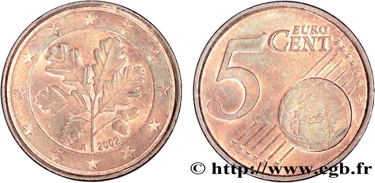 GERMANY 5 Cent RAMEAU DE CHÊNE - Berlin A 2002 AU58