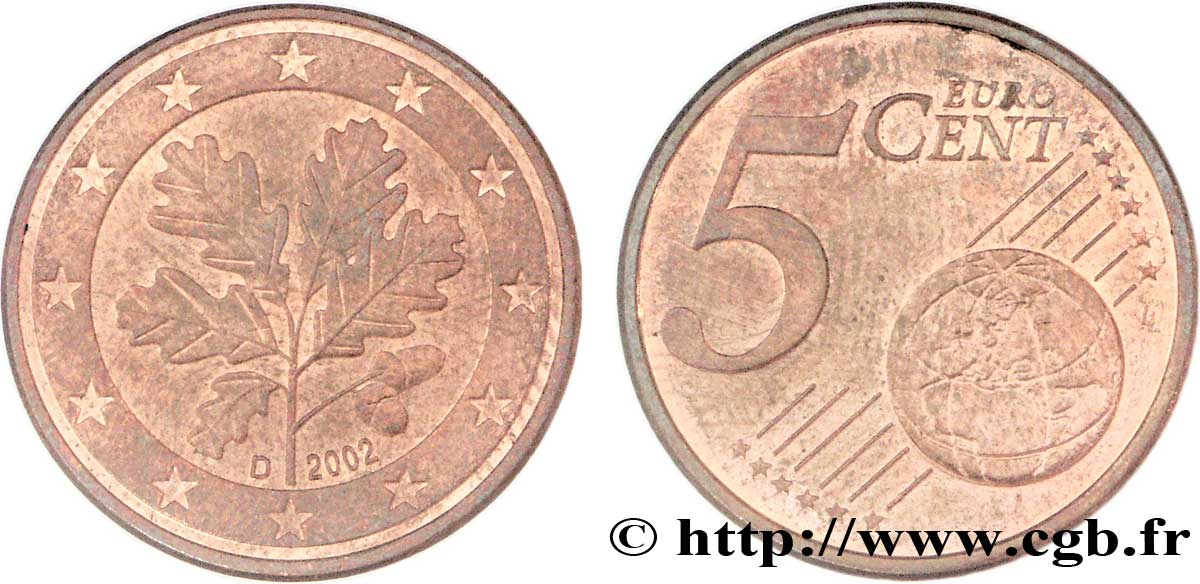 GERMANY 5 Cent RAMEAU DE CHÊNE - Munich D 2002 AU58