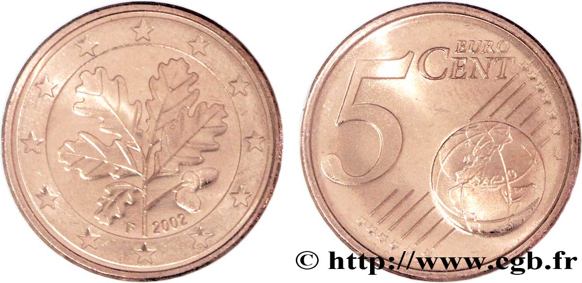GERMANIA 5 Cent RAMEAU DE CHÊNE - Stuttgart F 2002 MS63