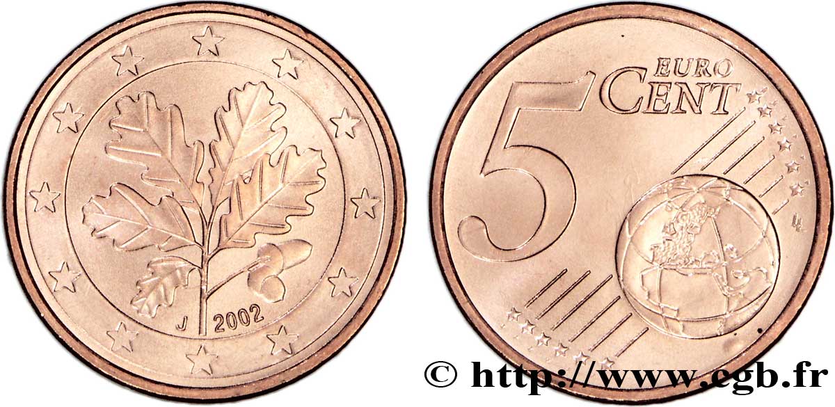 DEUTSCHLAND 5 Cent RAMEAU DE CHÊNE - Hambourg J 2002