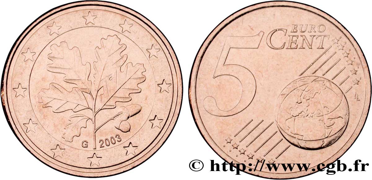 GERMANIA 5 Cent RAMEAU DE CHÊNE - Karlsruhe G 2003 MS63