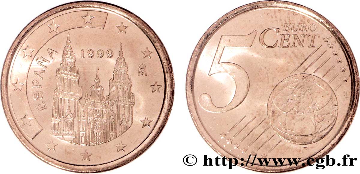 SPAIN 5 Cent COMPOSTELLE 1999 MS63
