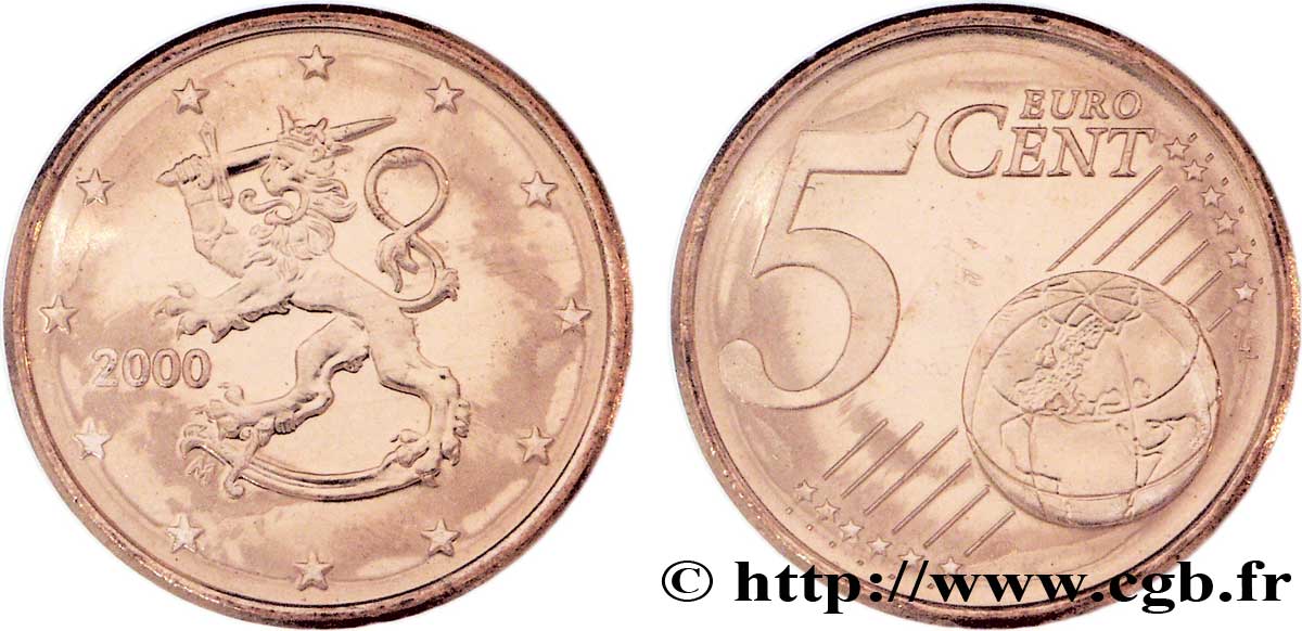 FINLAND 5 Cent LION HÉRALDIQUE 2000 MS63