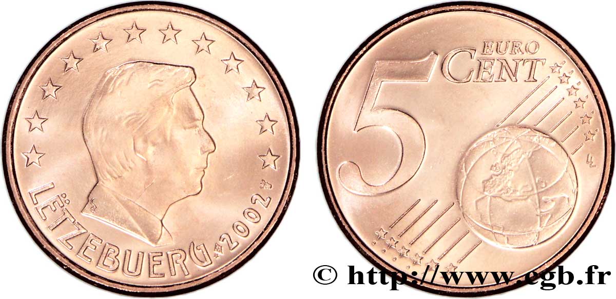 LUXEMBOURG 5 Cent GRAND DUC HENRI 2002 SPL63