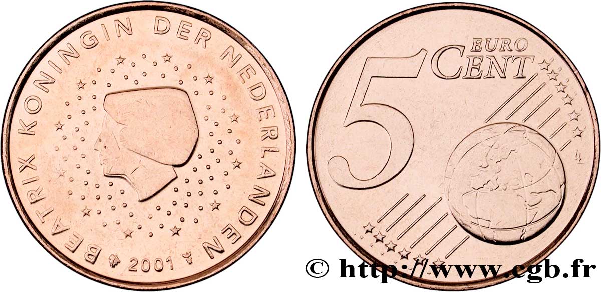 NETHERLANDS 5 Cent BEATRIX 2001 MS63