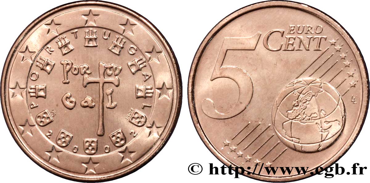 PORTUGAL 5 Cent SCEAU A LA CROIX(1134) 2002 SPL63