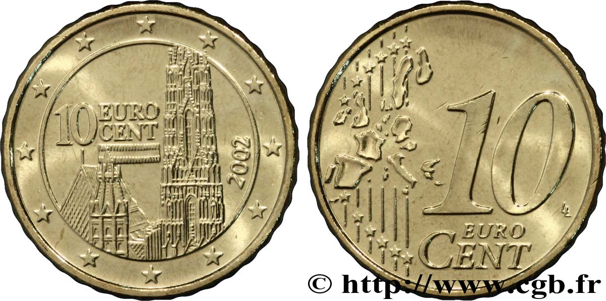 AUSTRIA 10 Cent SAINT-ÉTIENNE 2002 MS63