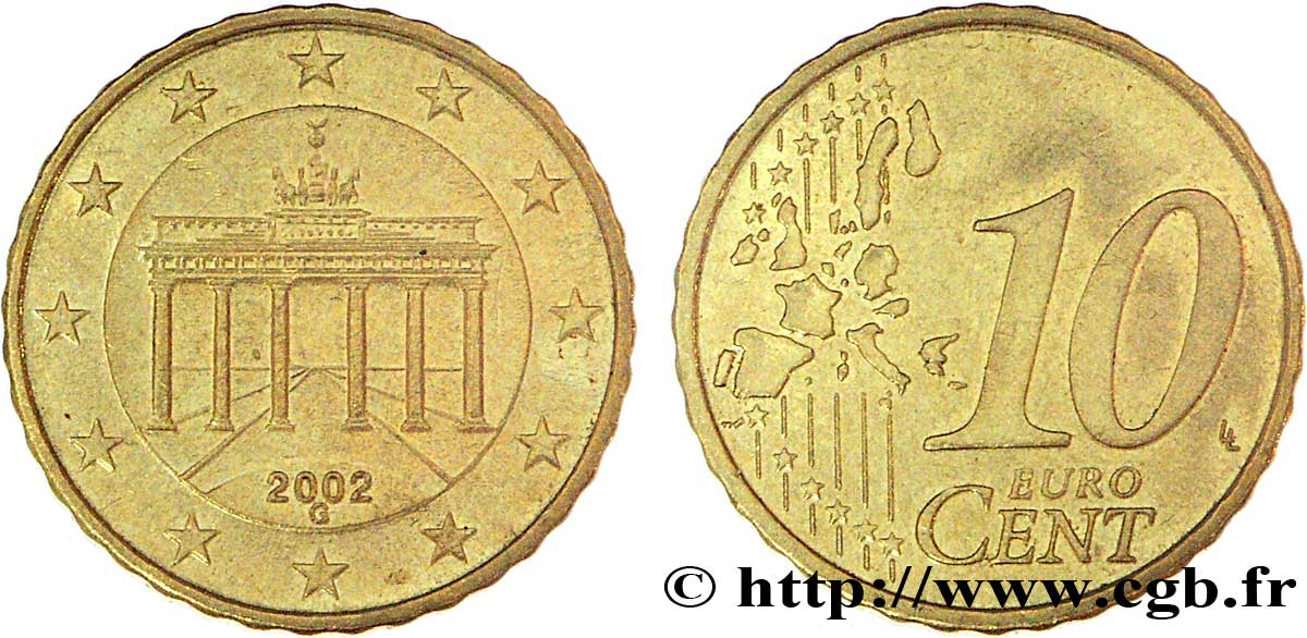 ALLEMAGNE 10 Cent PORTE DE BRANDEBOURG - Karlsruhe G 2002 SUP58
