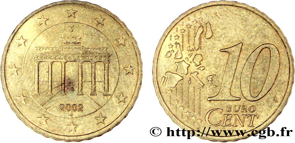 GERMANY 10 Cent PORTE DE BRANDEBOURG - Hambourg J 2002 AU58