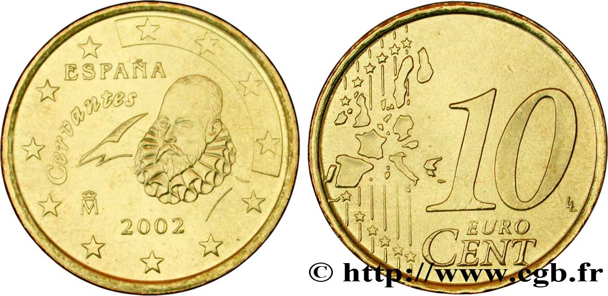 SPAGNA 10 Cent CERVANTÈS 2002 MS63