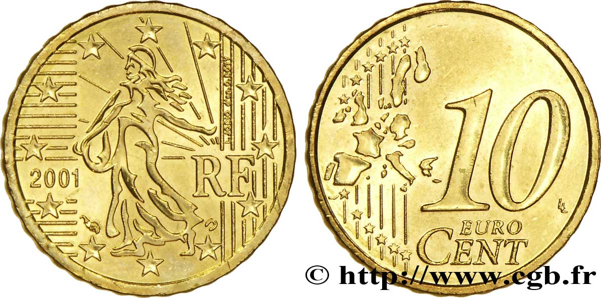 FRANCE 10 Cent NOUVELLE SEMEUSE SECOND TYPE 2001 MS63