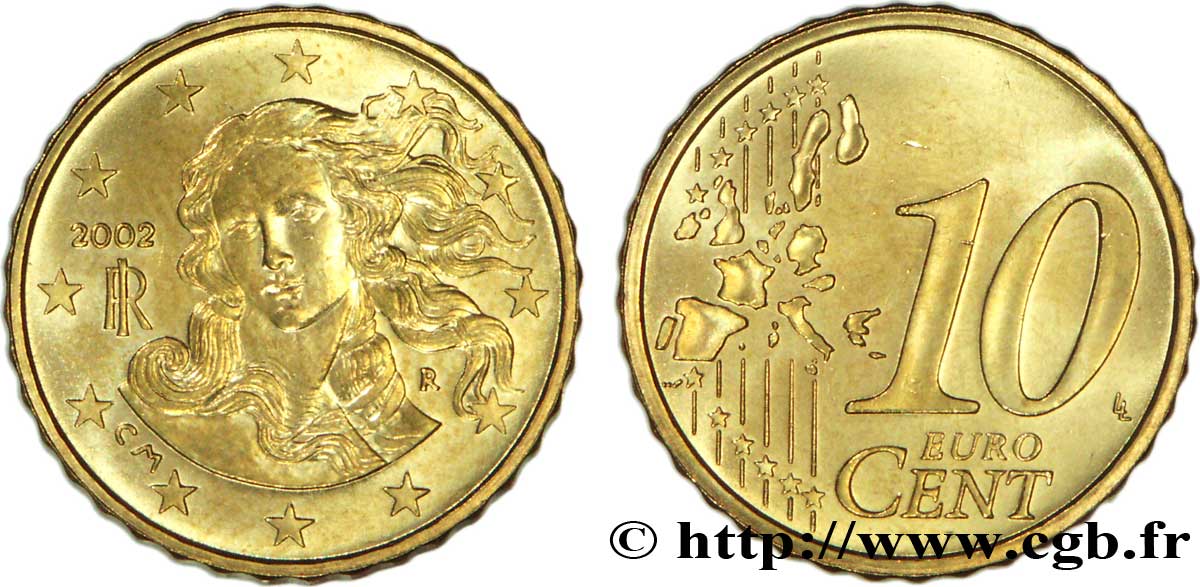 ITALIA 10 Cent BOTTICELLI 2002 MS63