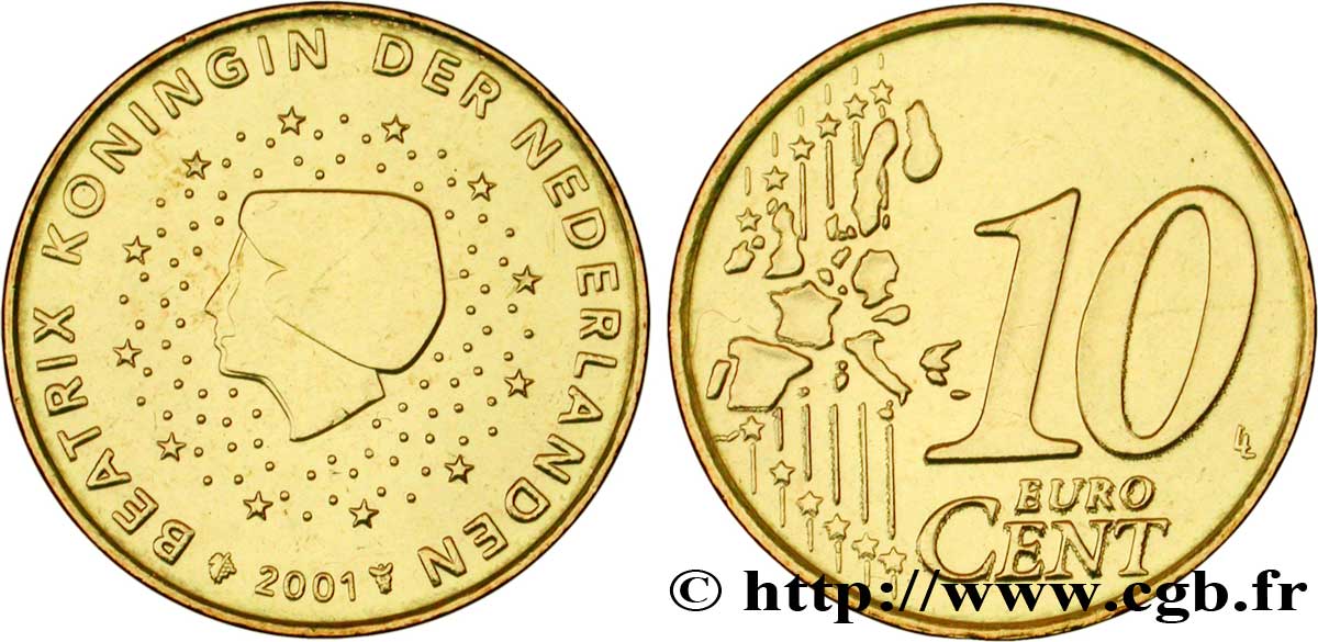 NETHERLANDS 10 Cent BEATRIX 2001 MS63