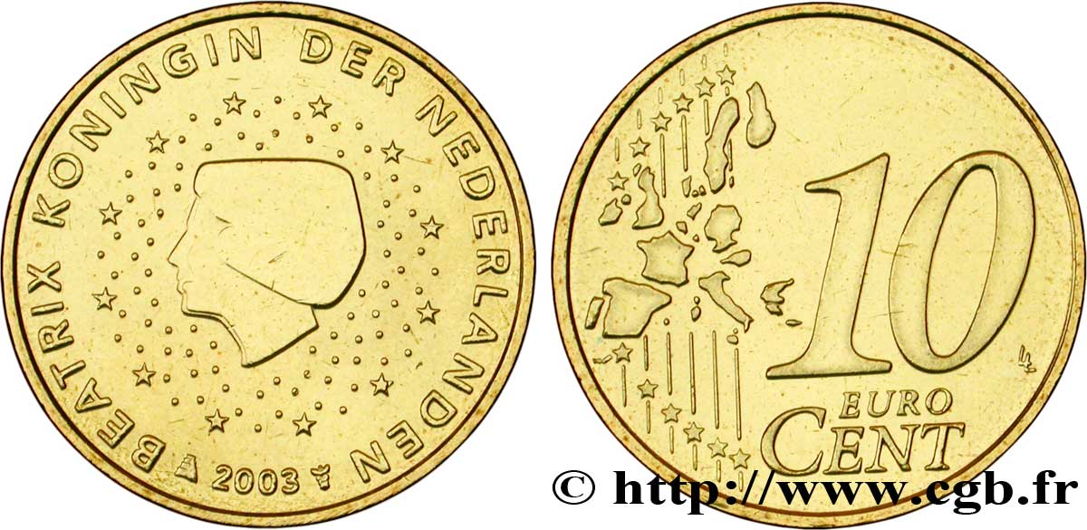 NETHERLANDS 10 Cent BEATRIX 2003 MS63