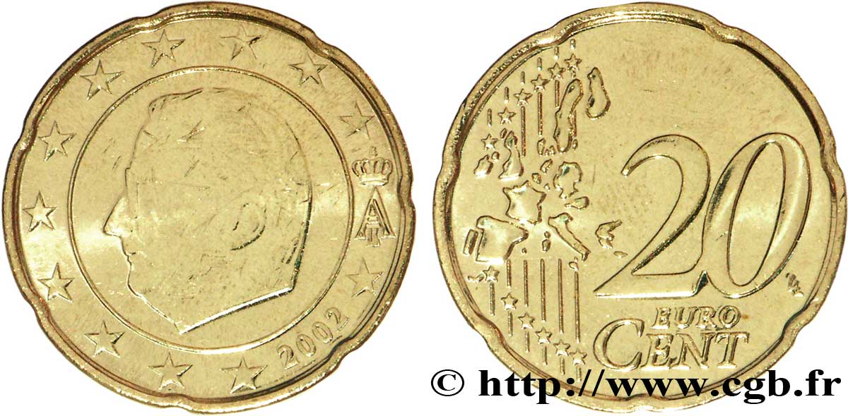BELGIO 20 Cent ALBERT II (grandes étoiles) 2002 MS63