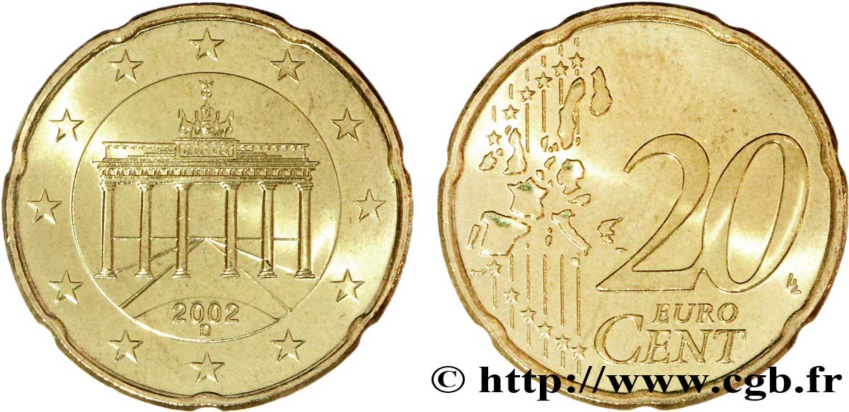 GERMANIA 20 Cent PORTE DE BRANDEBOURG - Munich D 2002 MS63