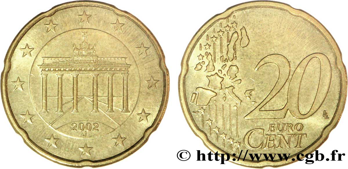 GERMANIA 20 Cent PORTE DE BRANDEBOURG - Hambourg J 2002 SPL58