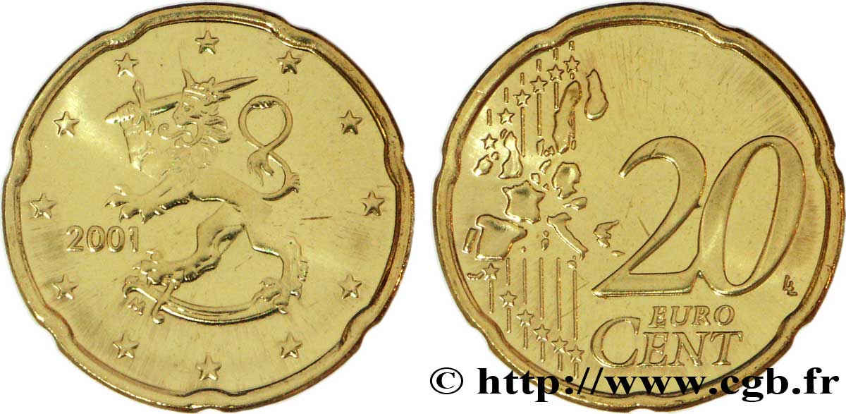 FINLAND 20 Cent LION HÉRALDIQUE 2001 MS63