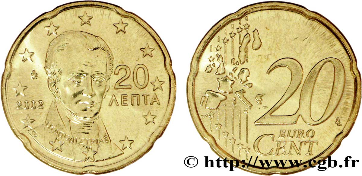GREECE 20 Cent CAPODISTRIAS - Madrid 2002 MS63