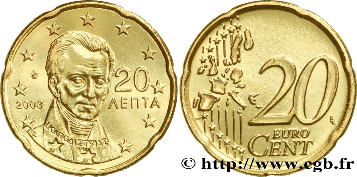 GREECE 20 Cent CAPODISTRIAS 2003 MS63